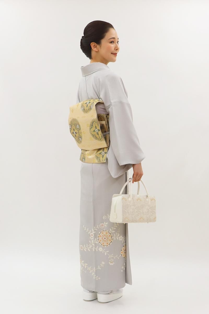 銀座【B-4039】訪問着 銀鼠色 唐花文 :身丈159/裄68.5 - 銀座きもの