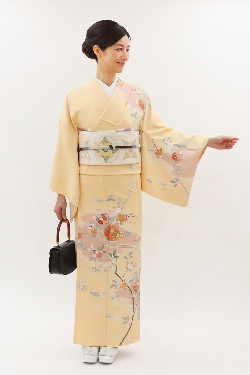 ★専用★【訪問着】　セットに　明るめクリーム色 ちりめん生地　古典調有職紋様 1AD1384000.webp
