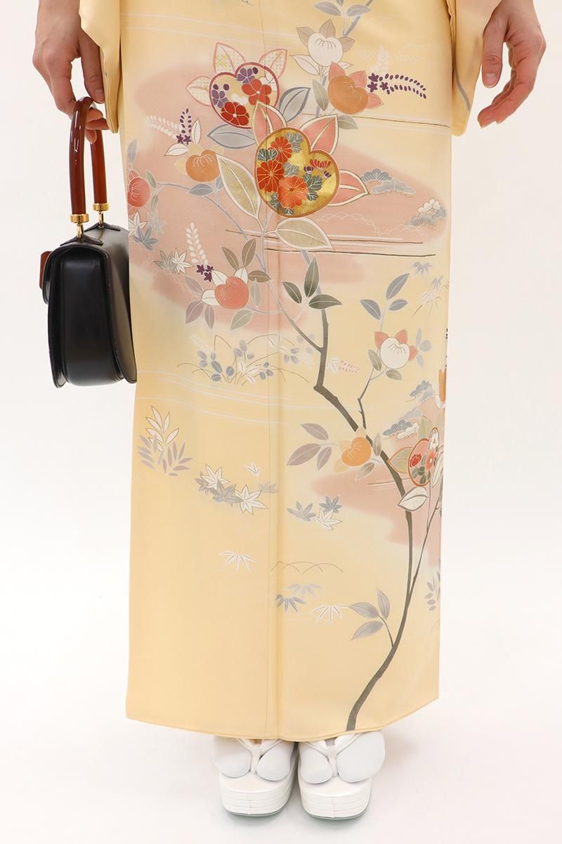 銀座【B-4050】訪問着 クリーム色 霞暈かしに橘文（三越扱い） 身丈161