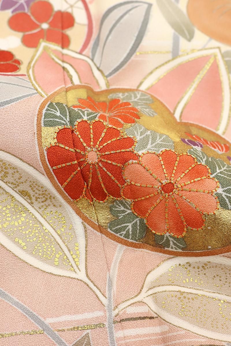 銀座【B-4050】訪問着 クリーム色 霞暈かしに橘文（三越扱い） 身丈161