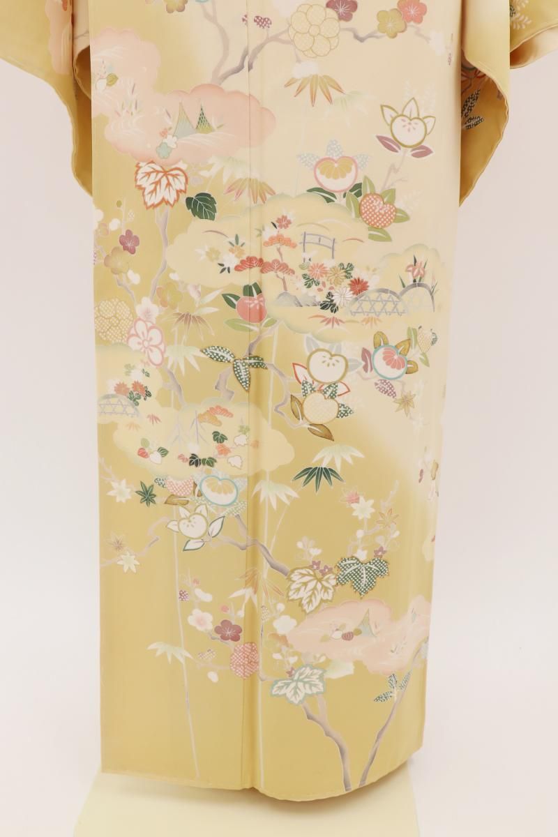 訪問着セット 身丈163cm 裄63cm 銀座【B-4063】訪問着 クリーム色 四季花文 :身丈160/裄68