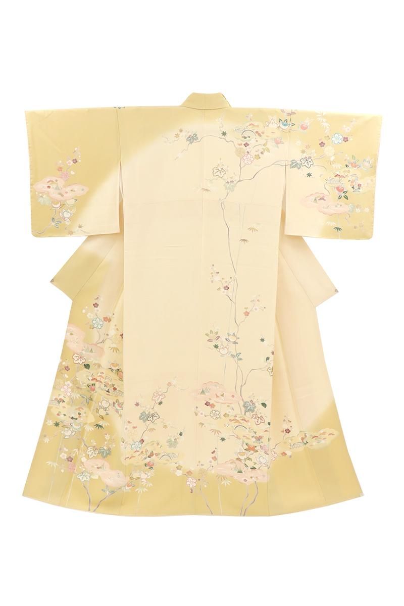 銀座【B-4063】訪問着 クリーム色 四季花文 :身丈160/裄68