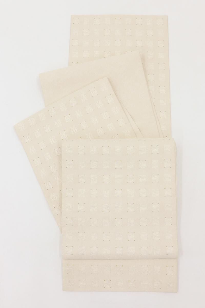 銀座【L-8093】西陣 織楽浅野製 袋帯 象牙色 幾何文 - 銀座きもの青木