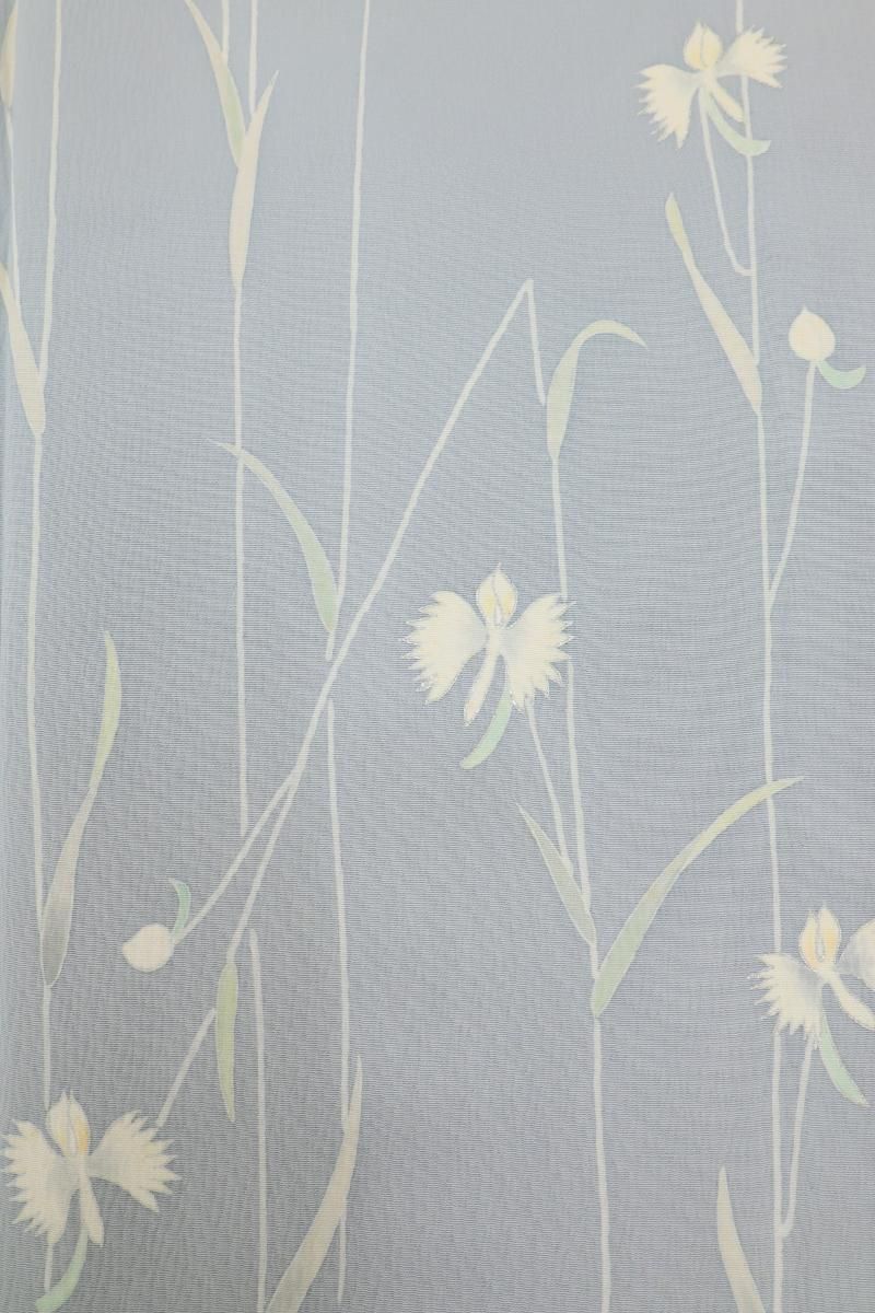 銀座【B-4074】単衣 繍一ッ紋 付下げ 薄い浅葱鼠色 鷺草の図