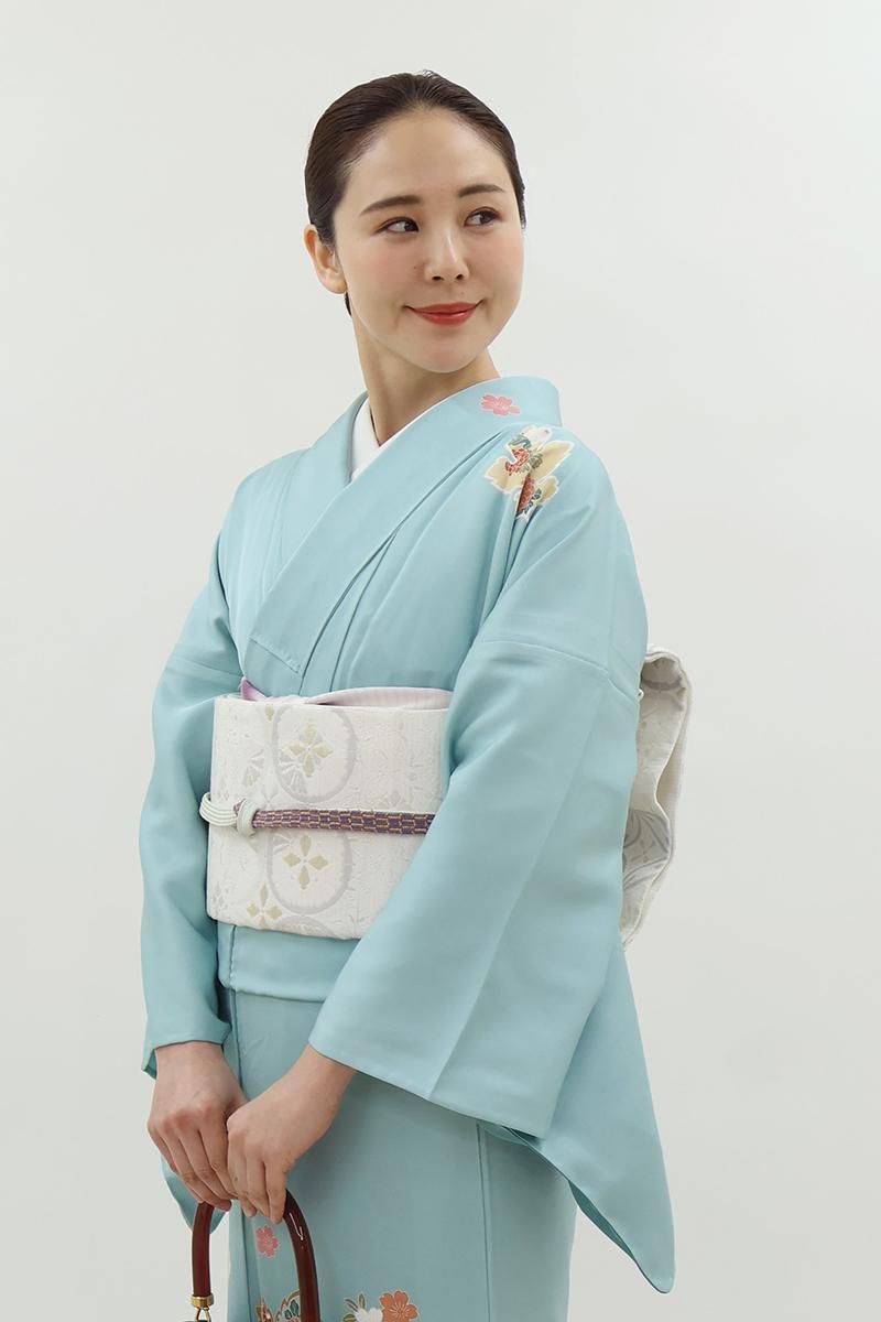 銀座【L-8097】袋帯 白色 横段に七宝花文（反端付・単衣向け