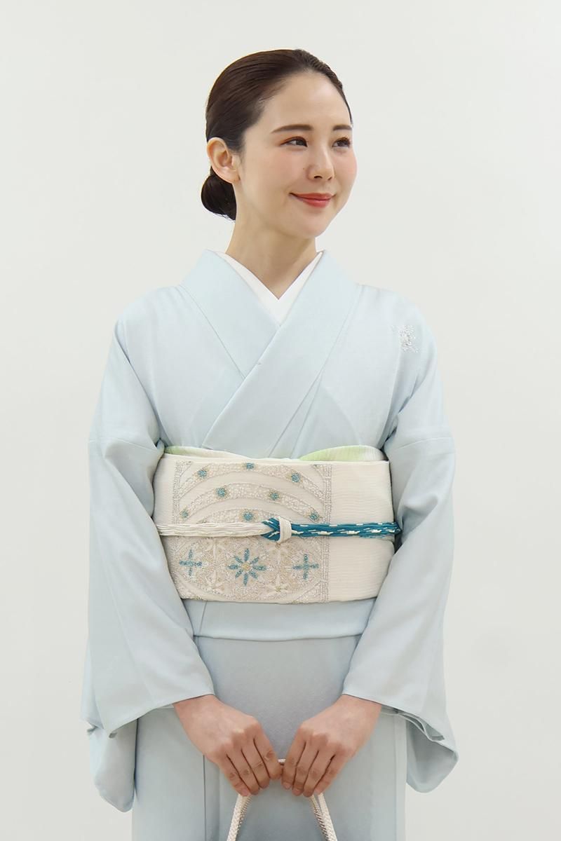 銀座【L-8099】夏 相良刺繍 袋帯 白色 装飾文 - 銀座きもの青木
