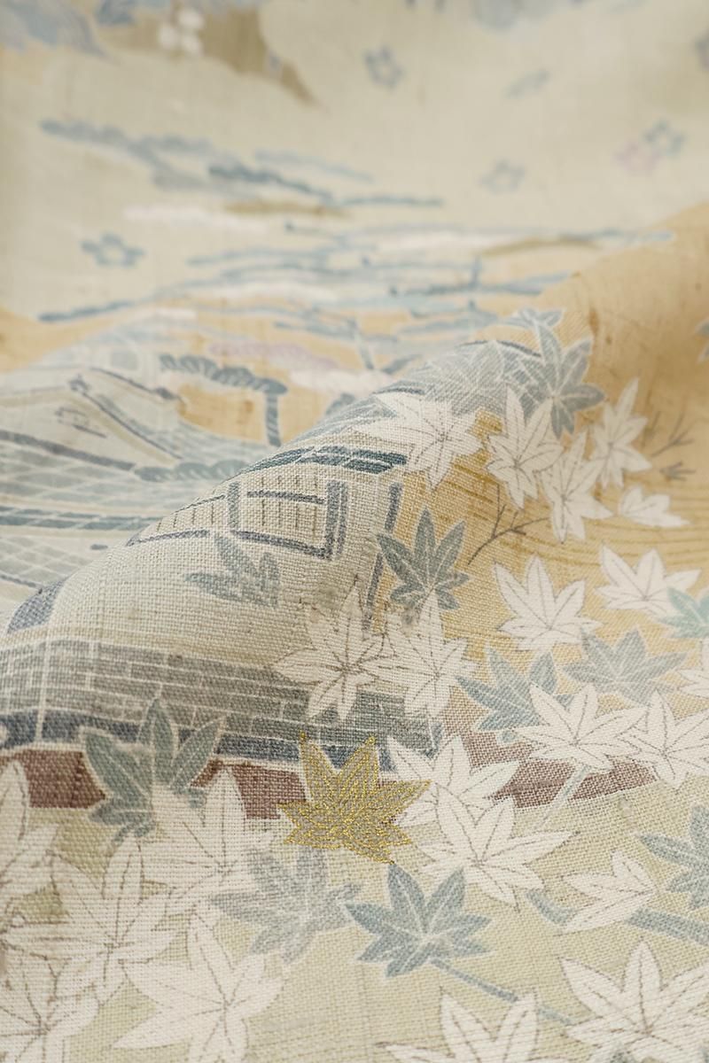 銀座【B-4078】京都しょうざん製 単衣 生紬地 訪問着 路考茶色