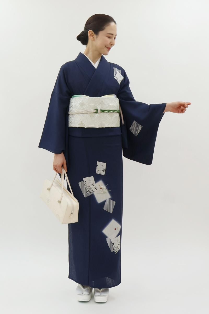 訪問着（ 反物）紺地色に青とグレーのグラデーション（受注販売