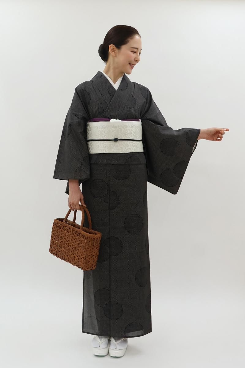 銀座【A-4065】夏大島紬 憲法色 雪輪文（高島屋扱い）:身丈158.5/裄