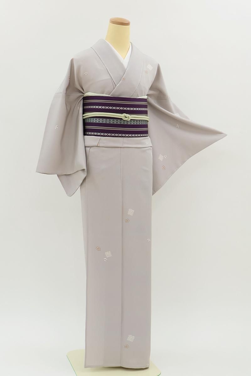 値下げ交渉OK！裄長め 極上ちりめん地 青白橡色 色無地 正絹