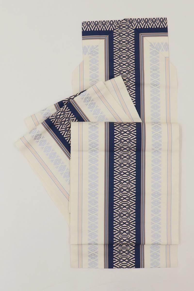 銀座【H-0374】本場筑前博多織 八寸名古屋帯 乳白色 献上柄（証紙付