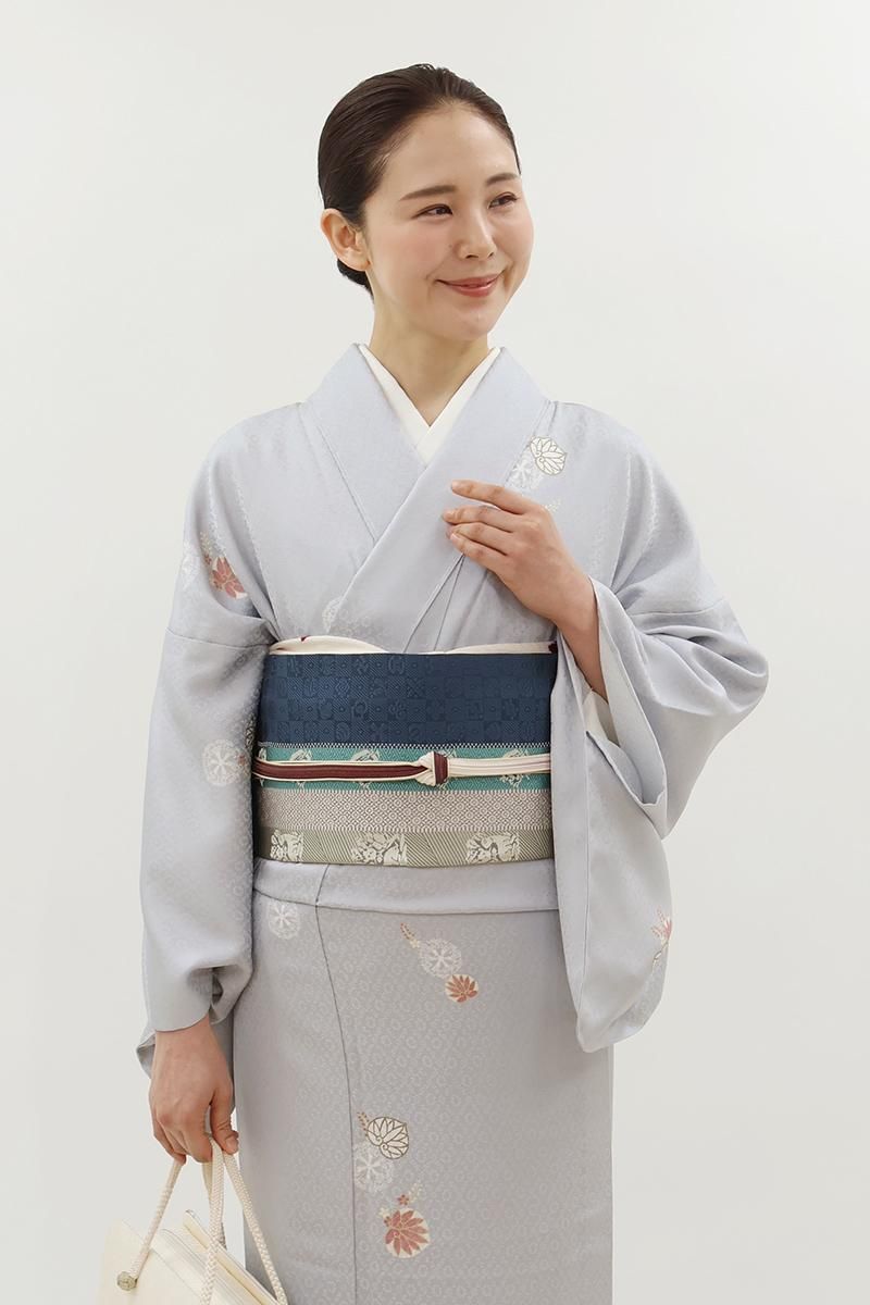 名古屋帯 正絹 縦縞 花菱 素敵 落ち着いた色味 U-2237 着物・浴衣