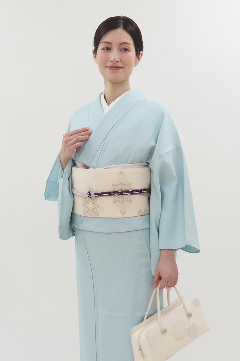 【セール】 袋帯 銀座【L-8142】夏 乳白色 銀座きもの青木｜長く - 花菱文 着物・浴衣