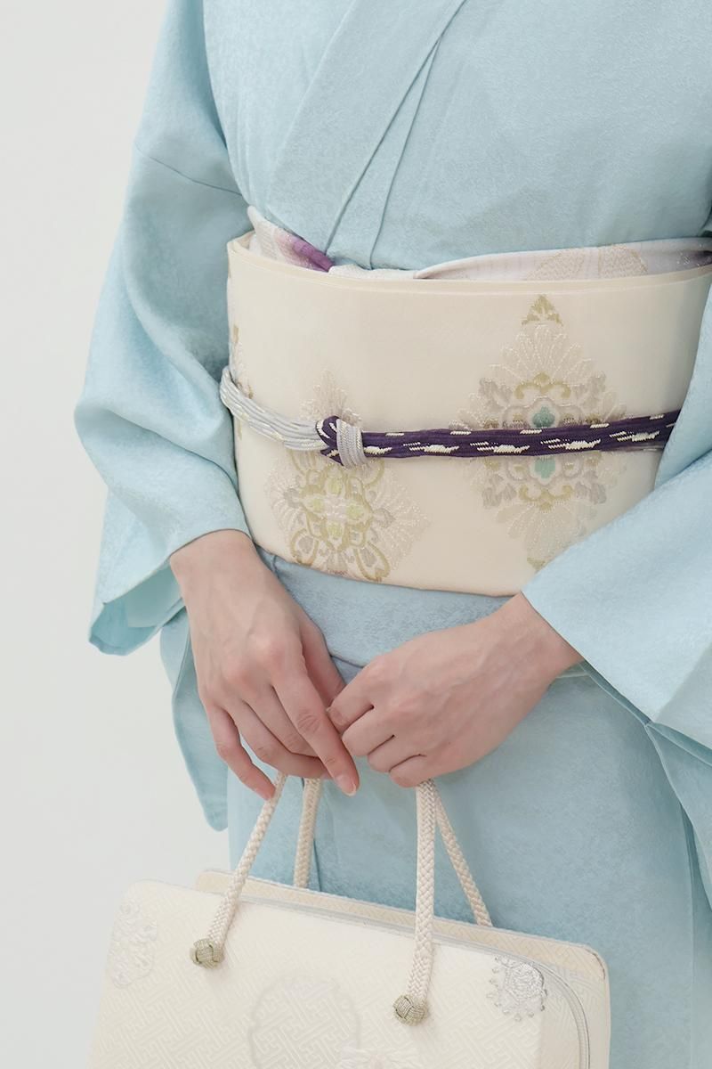 【公式】フジのお歳暮・冬ギフト 銀座【L-8142】夏 銀座きもの青木｜長く - 花菱文 乳白色 袋帯 着物・浴衣