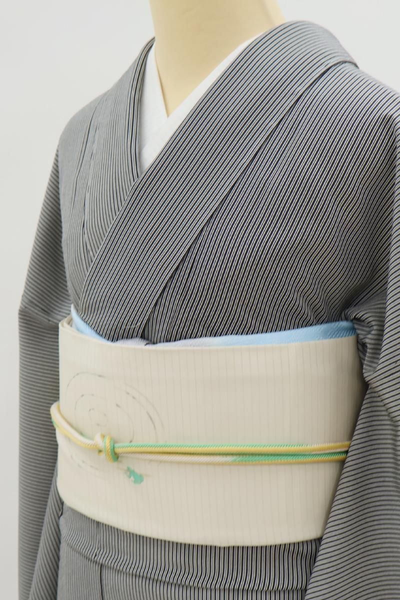 銀座【H-0429】絽塩瀬 開き染名古屋帯 乳白色 水輪に蛙の図
