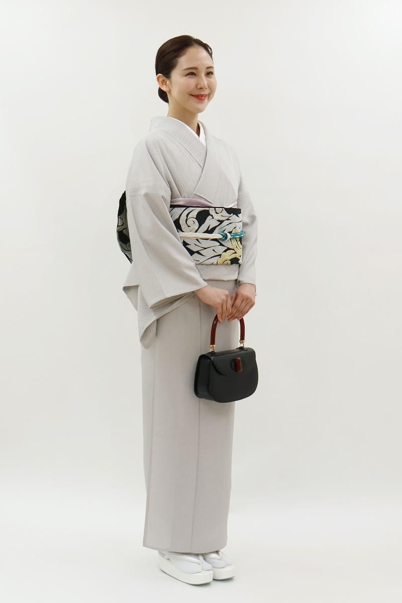 銀座【C-3145-1】単衣 江戸小紋 桜鼠色 行儀（反端付）（N） :身丈