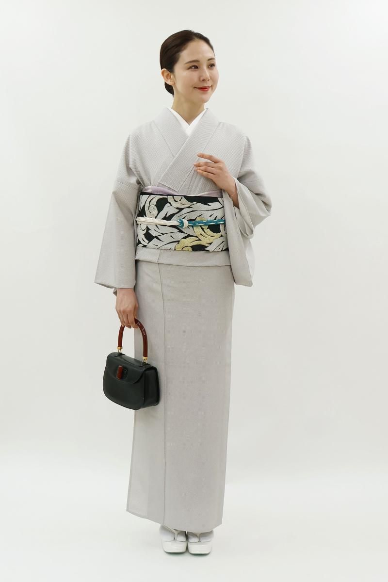 銀座【C-3145-1】単衣 江戸小紋 桜鼠色 行儀（反端付）（N） :身丈