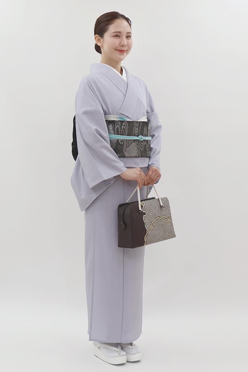 銀座【C-3139-1】単衣 江戸小紋 藤鼠色 行儀(反端付)(N 銀座【C-3139-1】単衣 江戸小紋 藤鼠色 行儀(反端付)(N