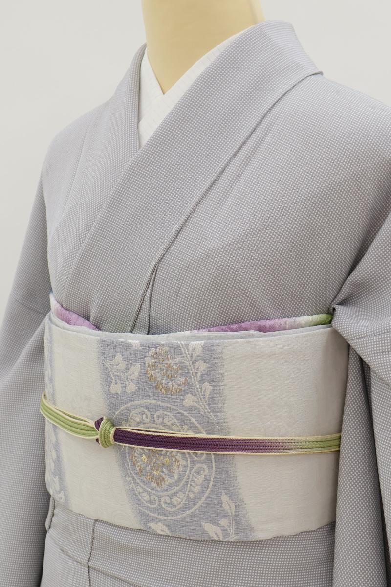 レビュー高評価のおせち贈り物 銀座【H-0455】西陣製 夏 織名古屋帯 淡い青藤色 斜め暈かしに花 着物・浴衣