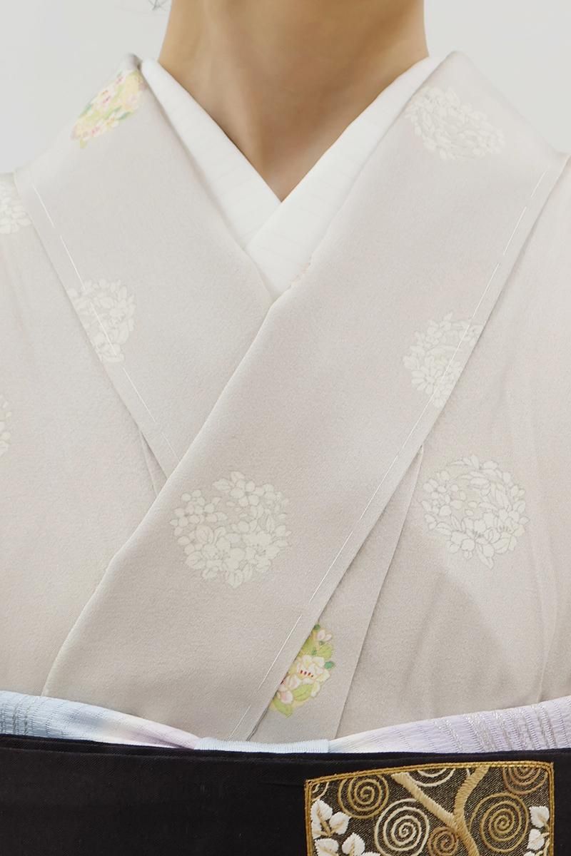 銀座【D-3762】京摺り友禅 伝統工芸士 岡本澄生作 単衣 小紋 淡い灰色