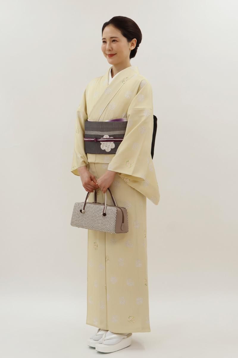 銀座【D-3758】京摺り友禅 伝統工芸士 岡本澄生作 単衣 小紋 蒸栗色 花