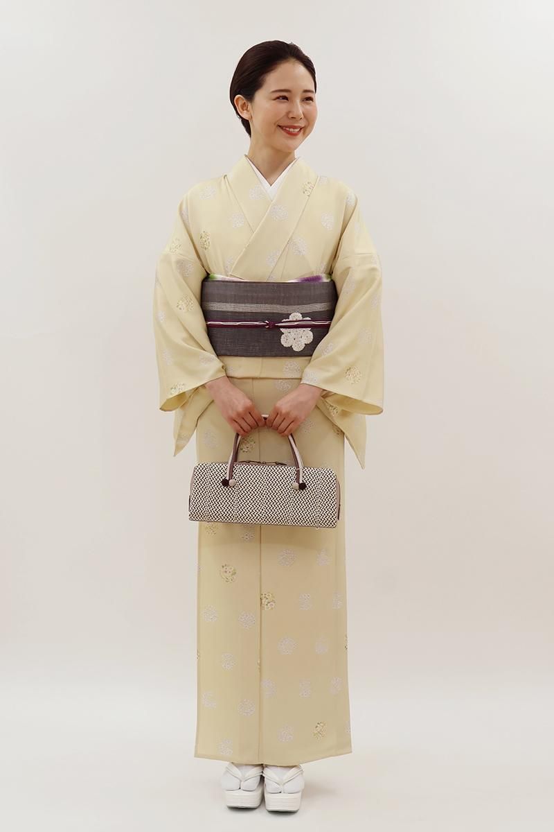 銀座【D-3758】京摺り友禅 伝統工芸士 岡本澄生作 単衣 小紋 蒸栗色 花