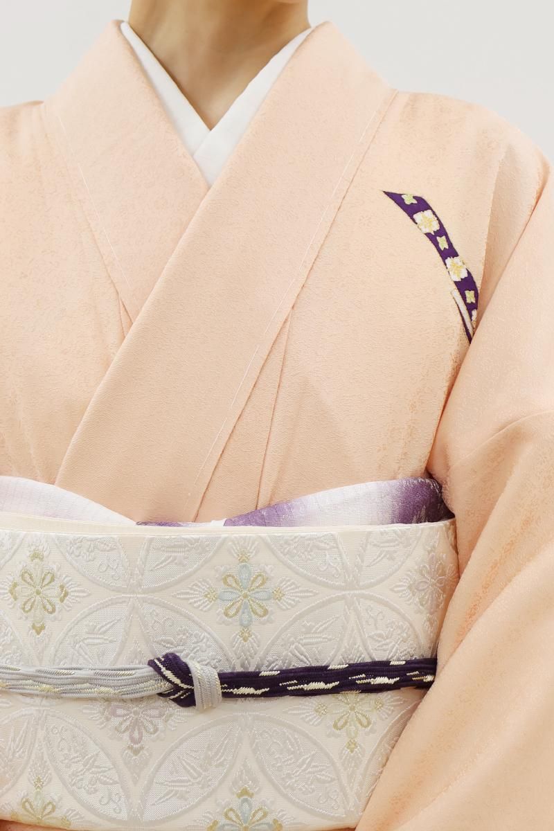 銀座【B-4094】単衣 付下げ シェルピンク 鬘帯の図（反端付）（N