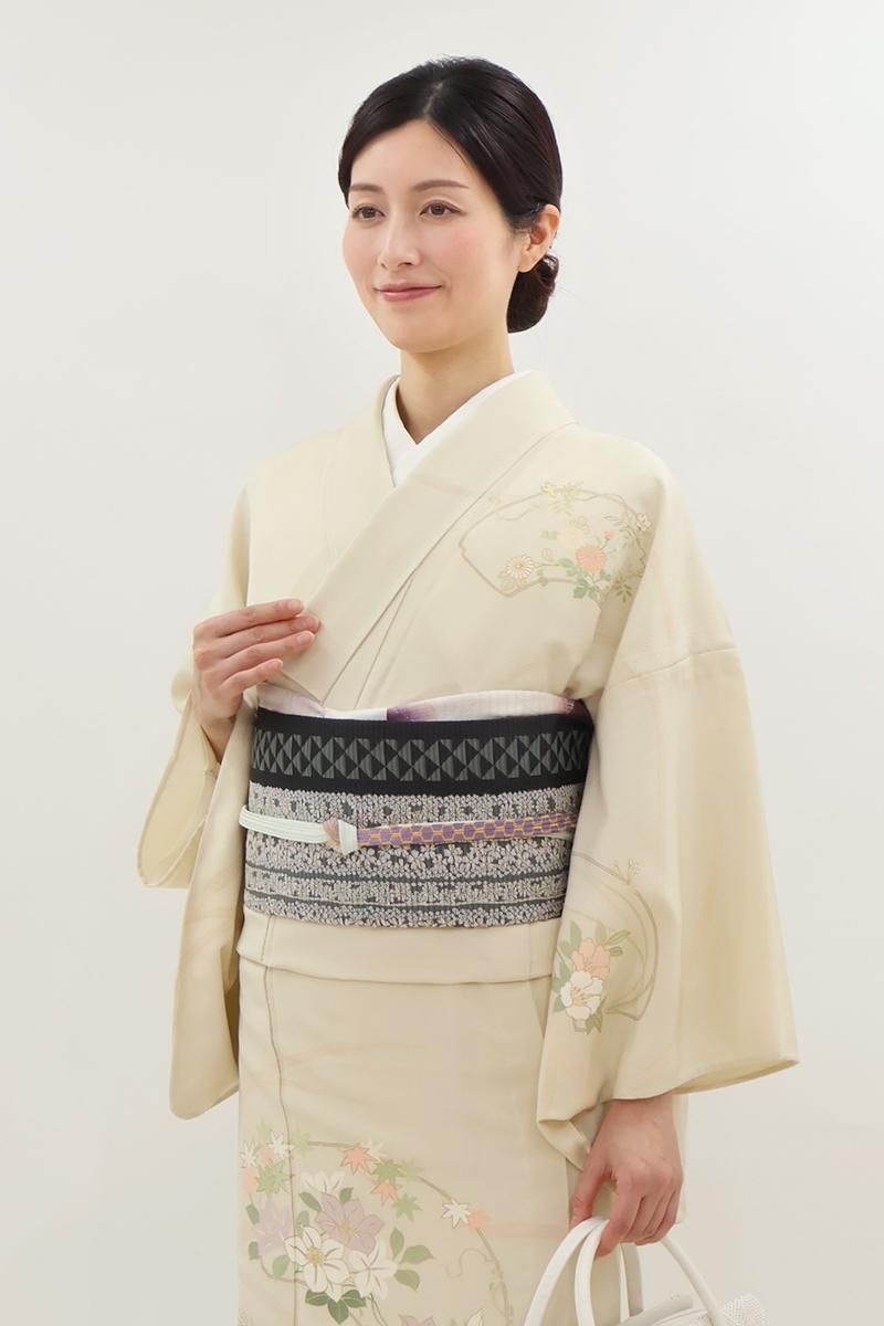 銀座【L-8200】夏 袋帯 黒色 縞に花文 - 銀座きもの青木｜長く