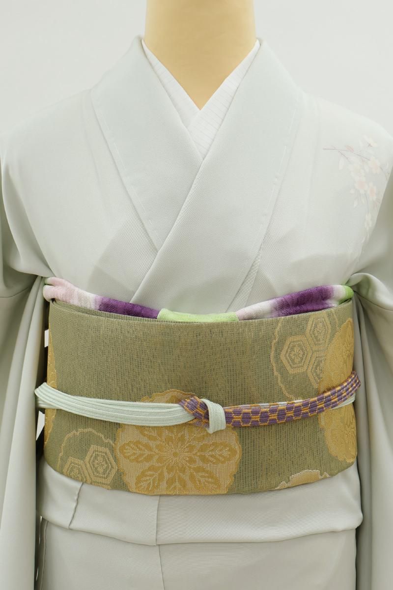 華 袋帯 雪輪 刺し子調 糸巻き 櫛 花 茶
