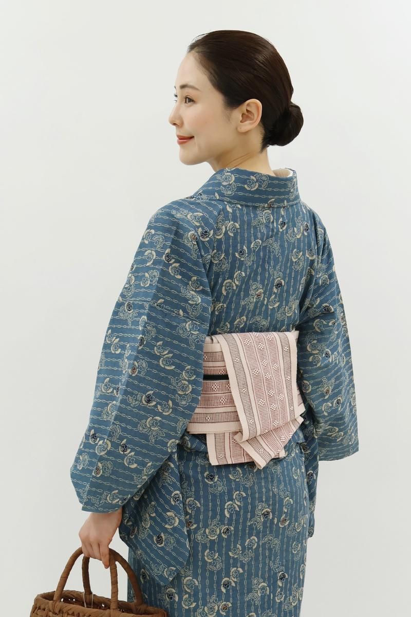 美品 ミンサー 綿 通年 浴衣“フレッシュに引き締め色”みんさー織