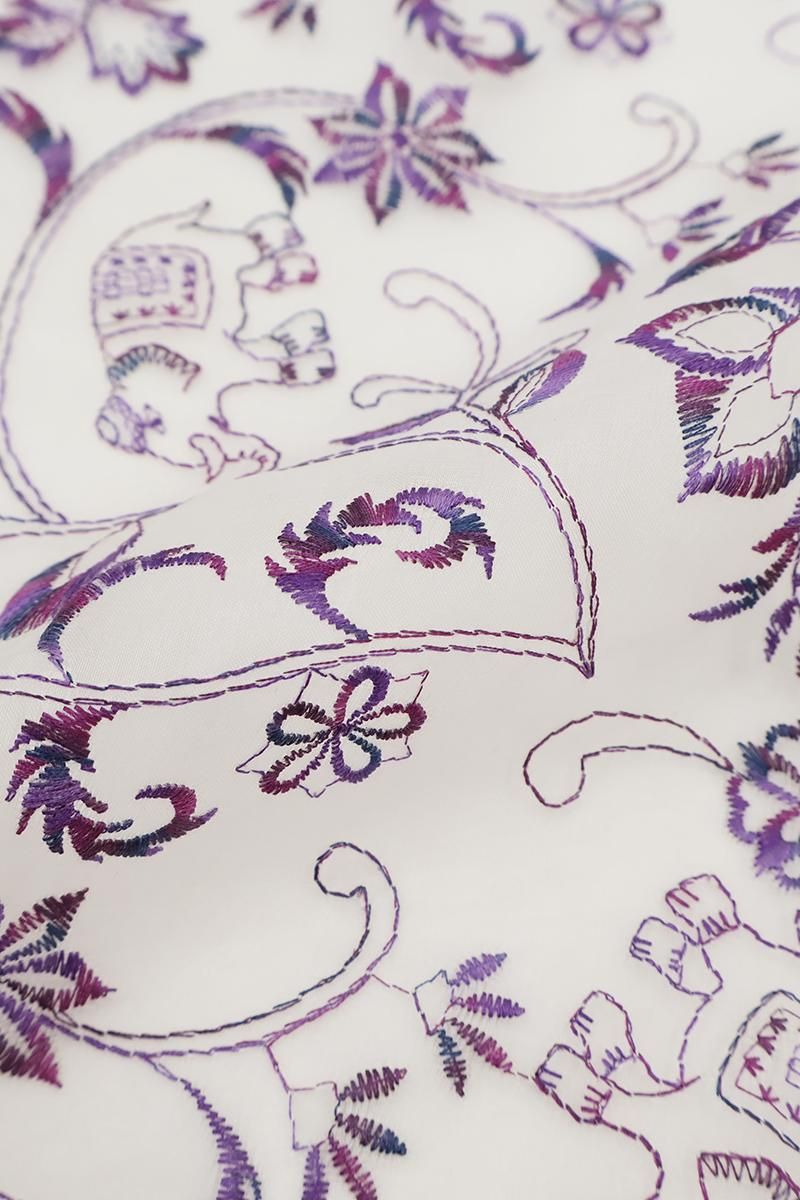 銀座【E-2248】岡重製 シルクオーガンジー 刺繍 羽織 白色×菖蒲