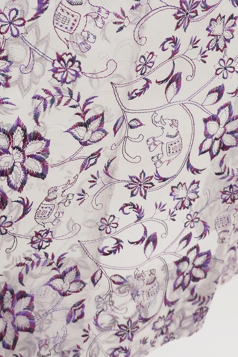銀座【E-2248】岡重製 シルクオーガンジー 刺繍 羽織 白色×菖蒲
