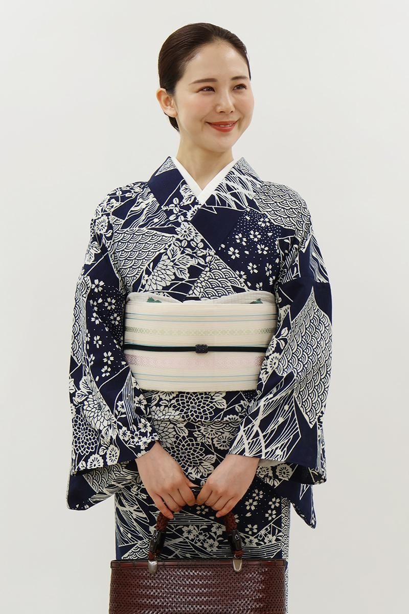 銀座【H-0462】本場筑前博多織 紗献上 八寸織名古屋帯 乳白色