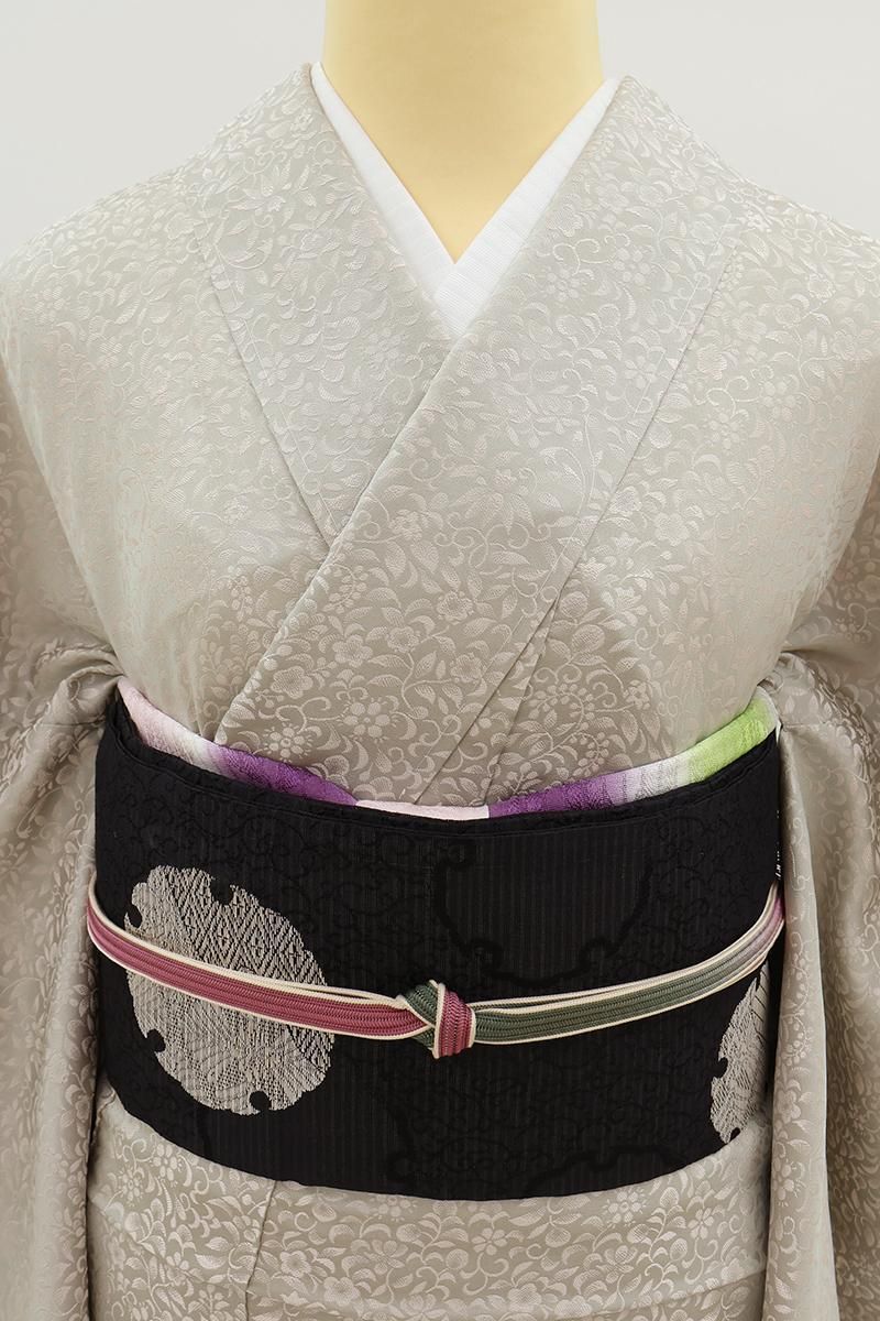 銀座【H-0478】西陣製 夏 織名古屋帯 黒色 雪輪文（証紙付
