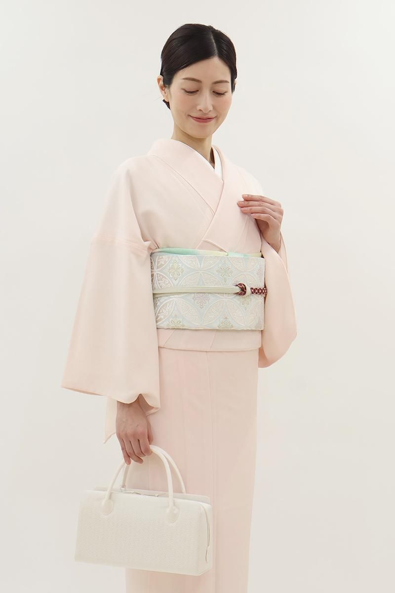 【SALE】 銀座【L-8166-2】西陣製 袋帯 淡水色 七宝花文（反端付）（N 着物・浴衣