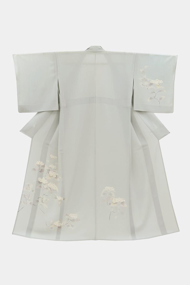 銀座【B-4118】絽 付下げ 淡い深川鼠色 紫陽花の図 :身丈156.5/裄66.5