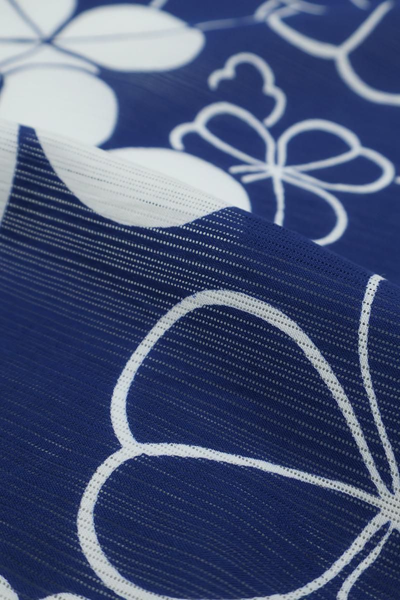 銀座【D-3789】綿絽 浴衣 紺青色 片喰文 :身丈158.5/裄68 - 銀座きもの