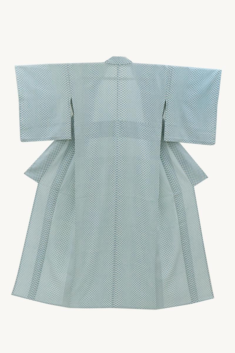 銀座【D-3796】絽 東京染小紋 水色 網目文（反端付） :身丈155