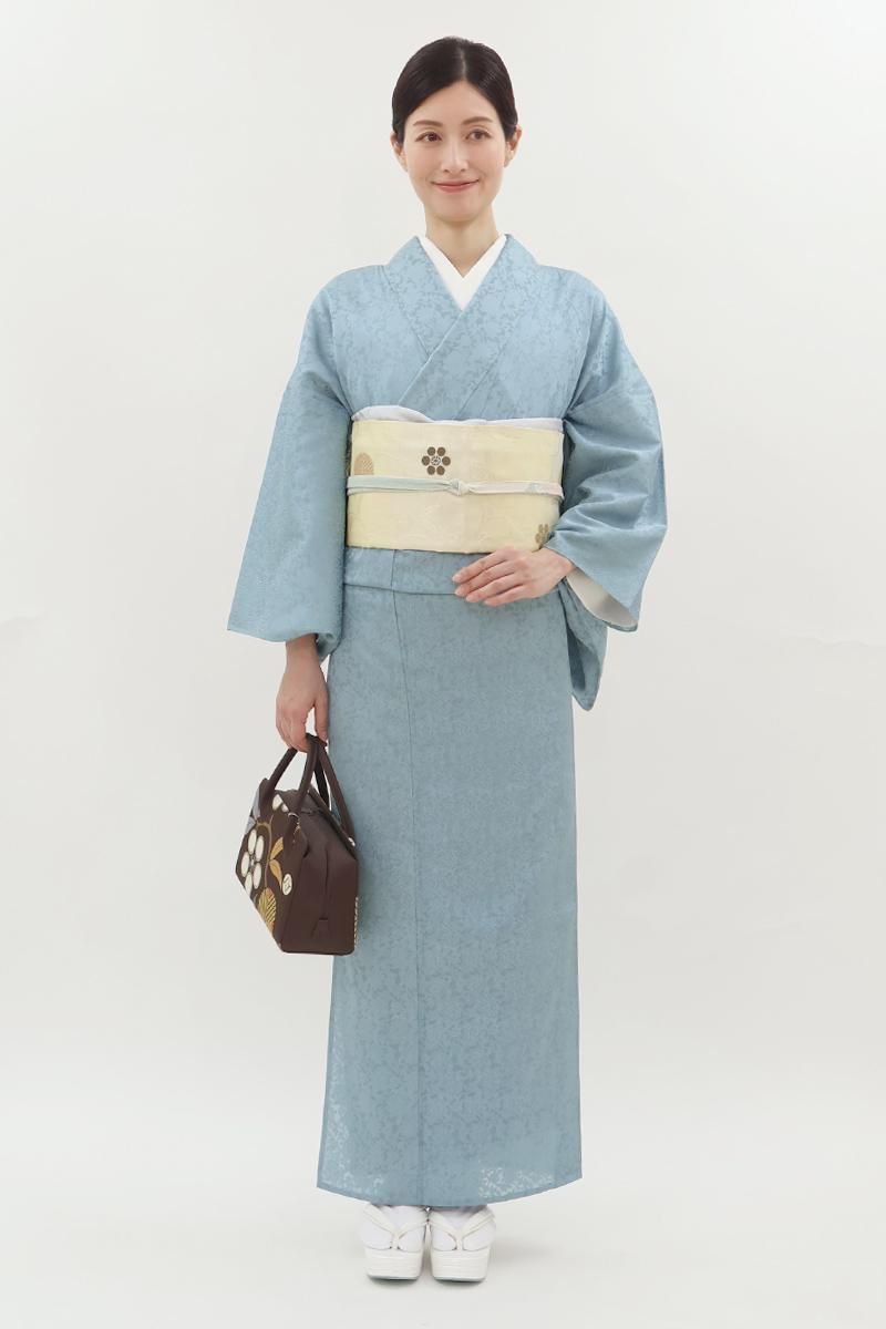 銀座【C-3181】紋紗 色無地 朝縹色 花唐草の地紋 :身丈162.5/裄