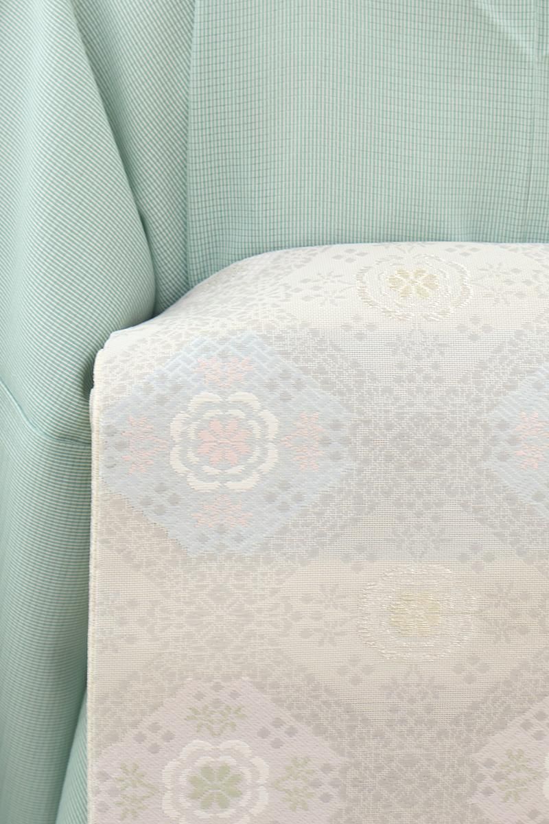 銀座【L-8216】紗 袋帯 銀鼠色 斜め格子に花文 - 銀座きもの青木｜長く