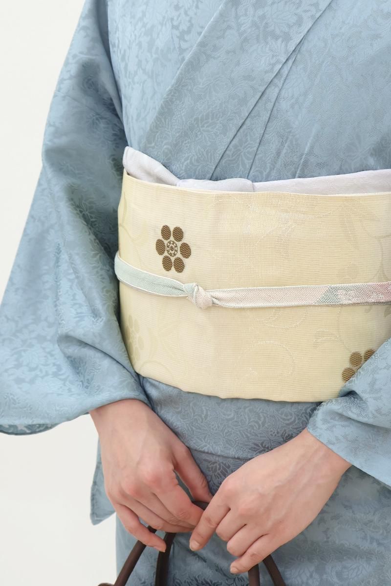 袋帯 竹に鳥柄 笹の葉 刺繍柄 金彩 鳥の子色 KO-1294