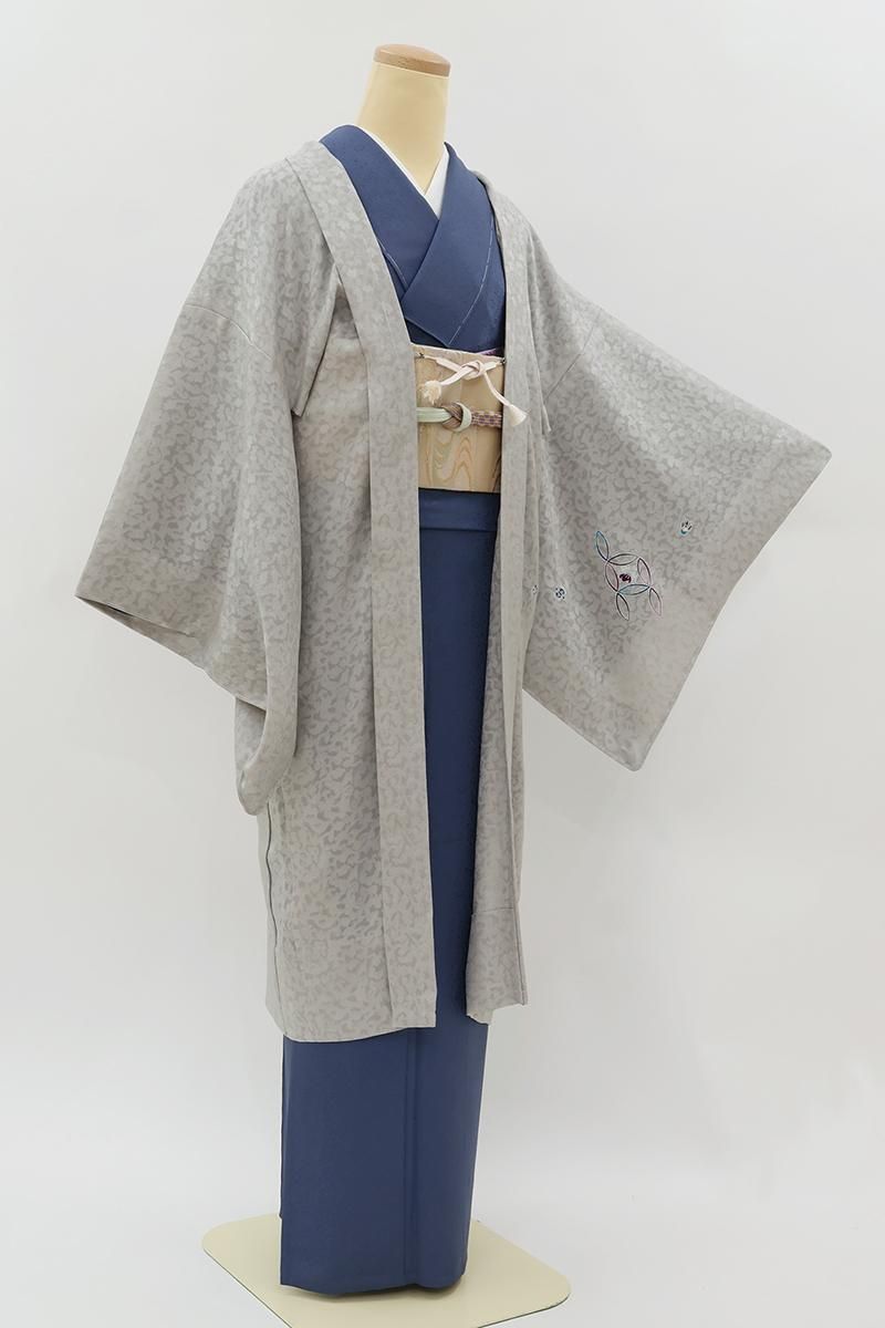 銀座【E-2252】紋紗 羽織 灰色 七宝に宝尽くし文（反端付） :身丈102.5
