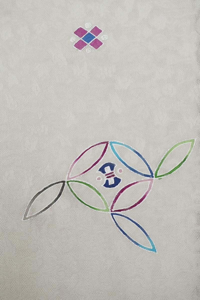 銀座【E-2252】紋紗 羽織 灰色 七宝に宝尽くし文（反端付） :身丈102.5