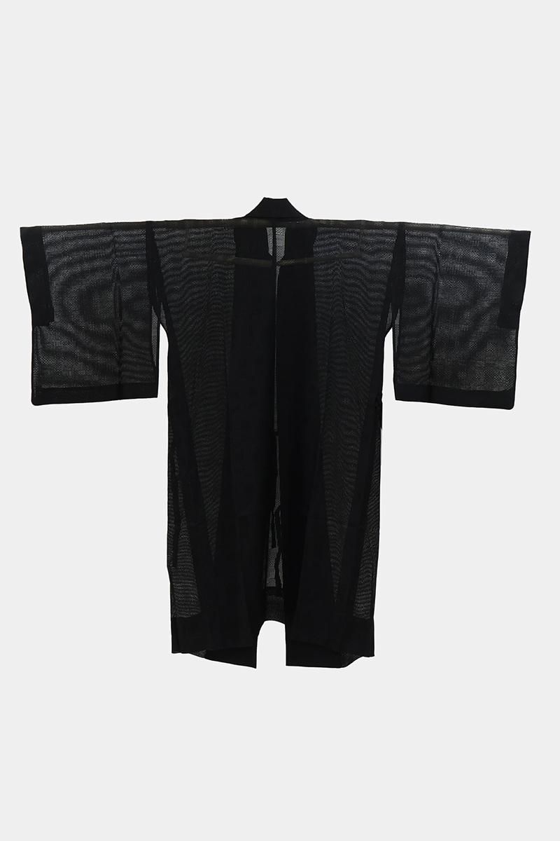 銀座【E-2253】紋紗 道中着 黒色 幾何文 :身丈111/裄71 - 銀座きもの