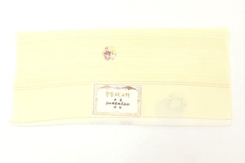 銀座【D-3807】変わり絽 小紋 淡い黄水仙色 雪輪に四季花文（反端付