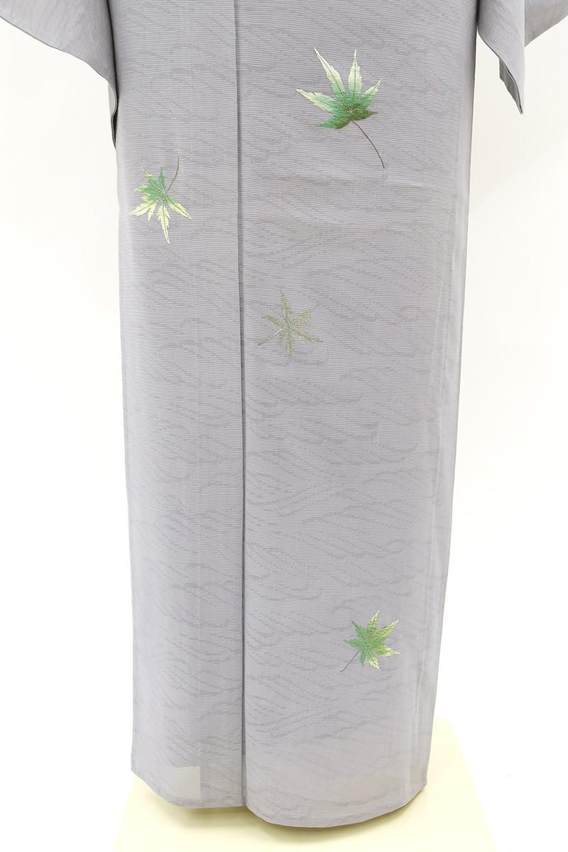 銀座【B-4134】紋絽 刺繍 付下げ 灰紫色 青楓の図 :身丈159/裄68