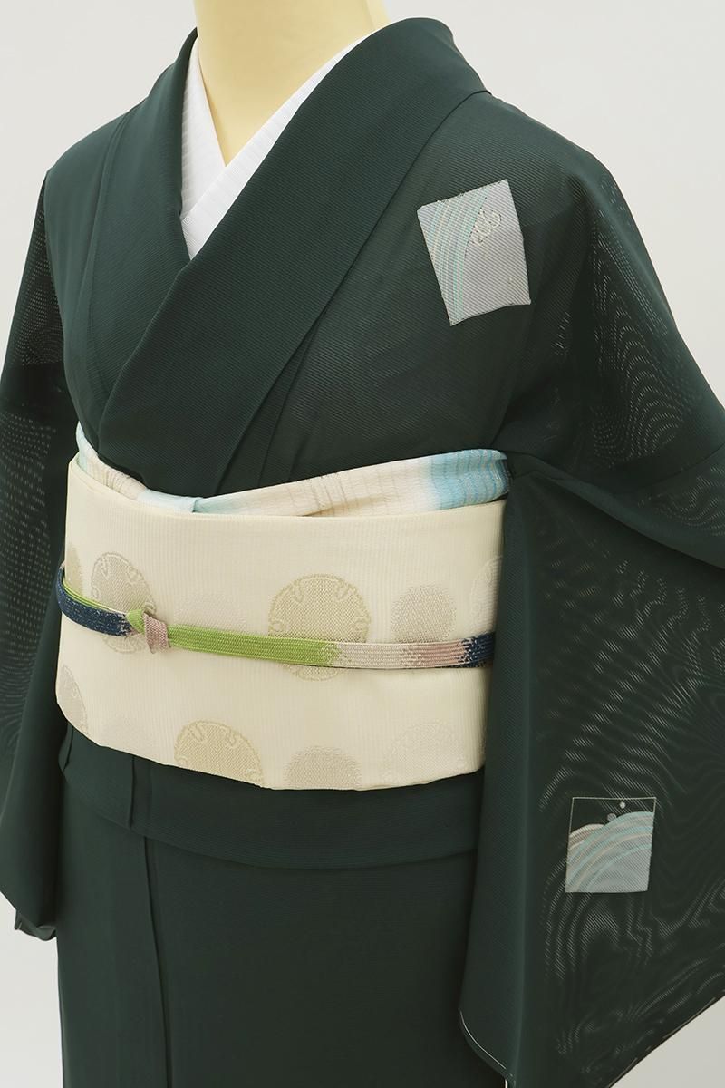 銀座【B-4139】絽 付下げ 海松藍色 色紙に蜻蛉 :身丈166/裄68 - 銀座