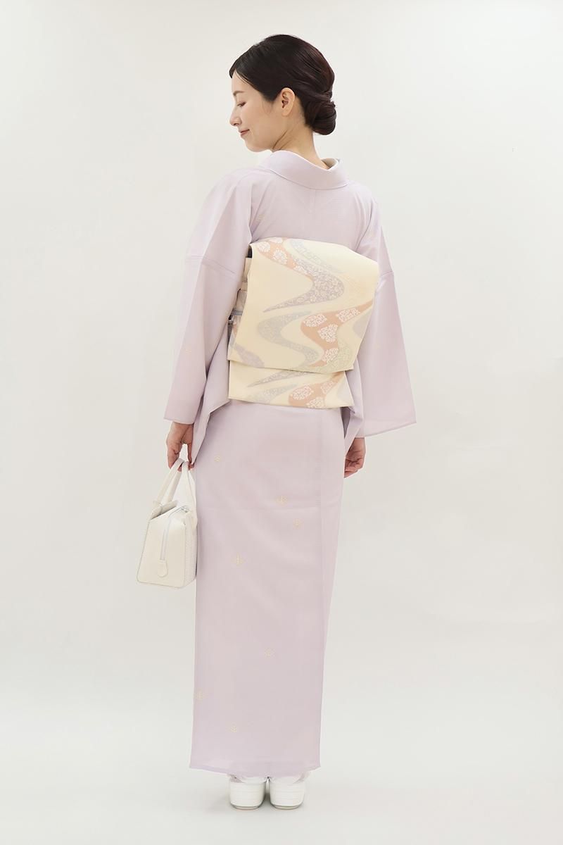 銀座【D-3821】絽 小紋 淡いライラック色 松菱文（反端付）（N） :身丈