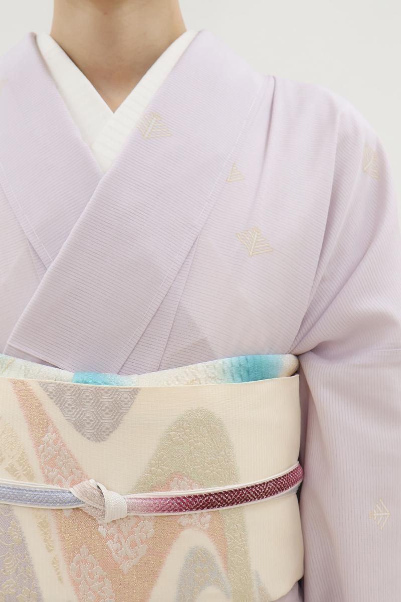 銀座【D-3821】絽 小紋 淡いライラック色 松菱文（反端付）（N