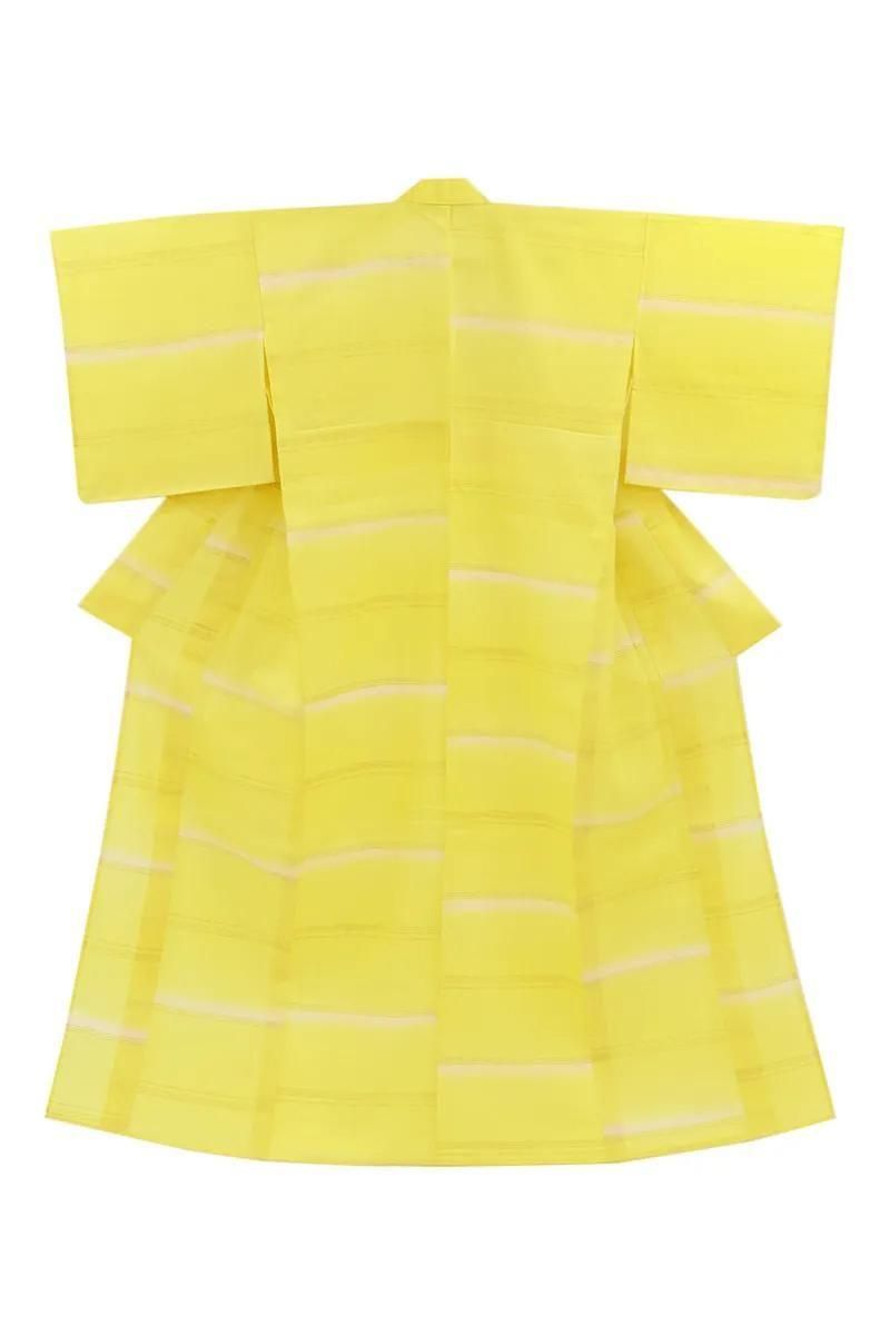 銀座【D-3824】夏紬地 小紋 レモン色 横段暈かし :身丈171/裄70 - 銀座